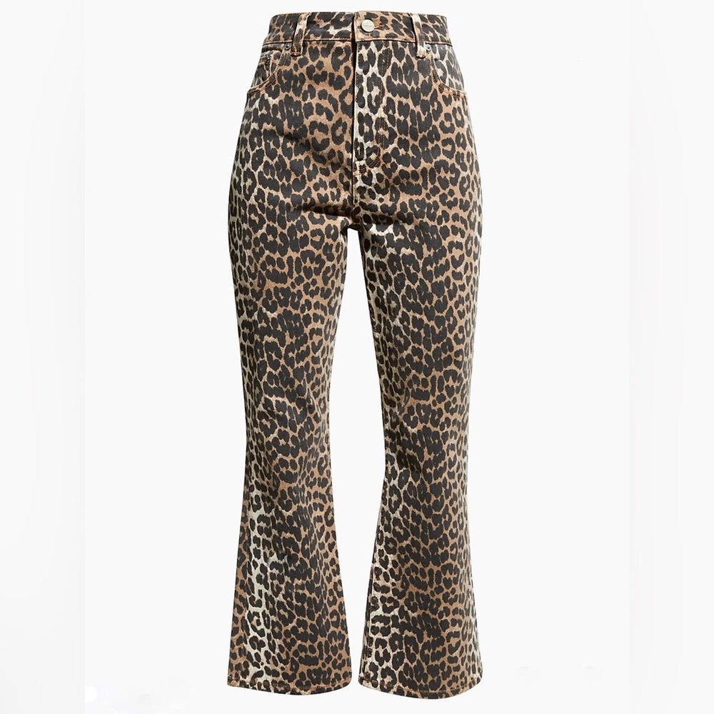 GANNI - Betzy Leopard Crop Jeans Leopard Size 28 - Picture 2 of 6